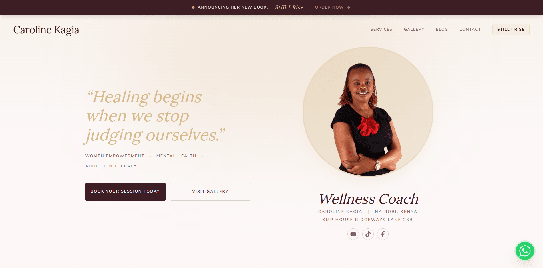 Caroline Kagia wellness coach website homepage
