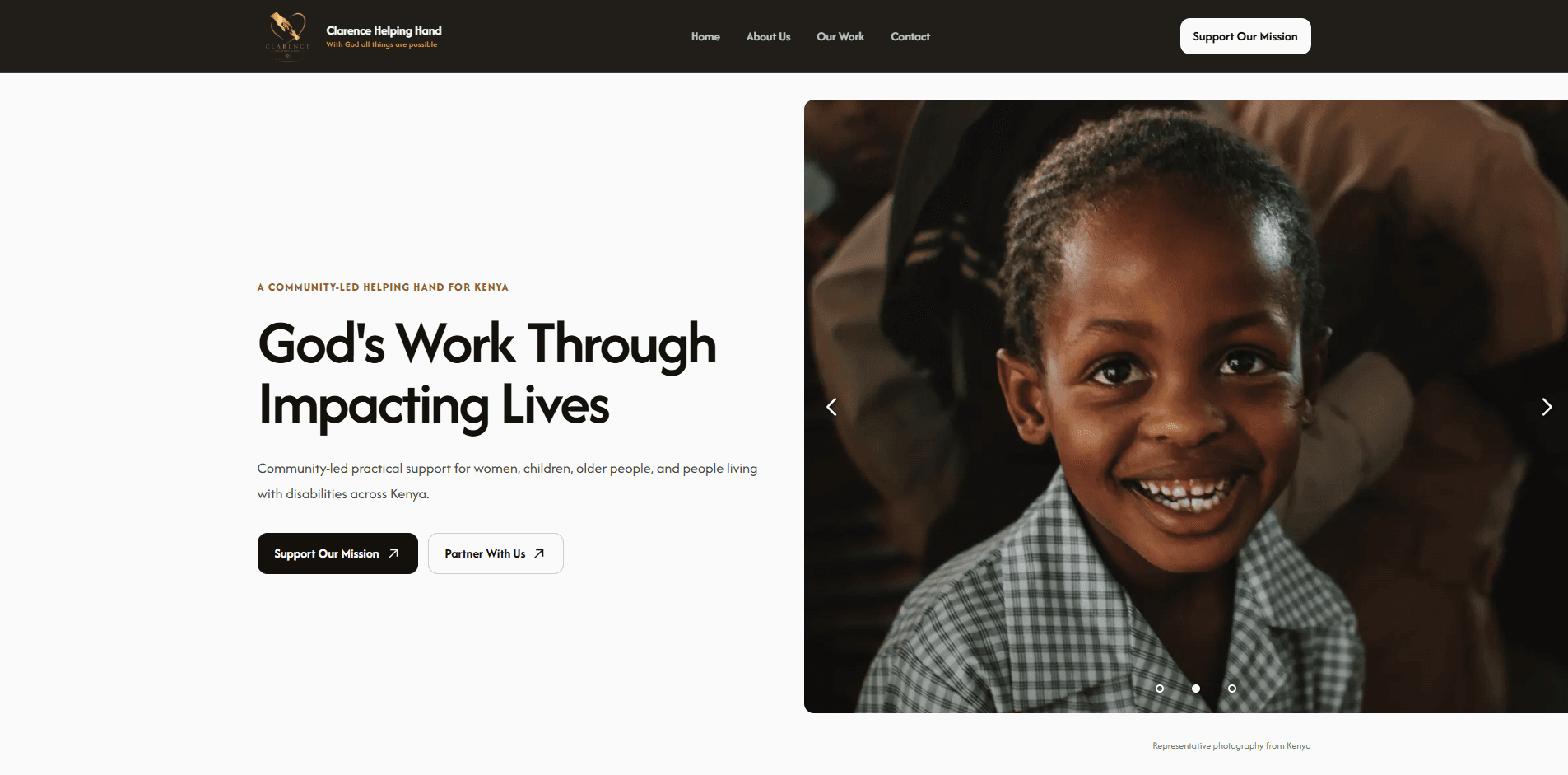 Clarence Helping Hand nonprofit website homepage